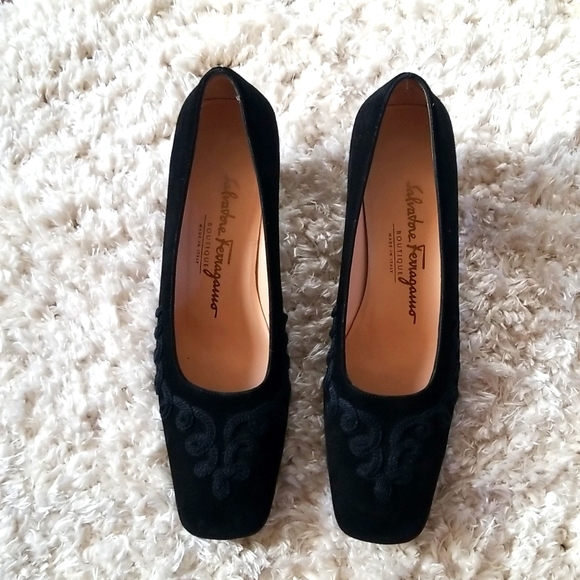Salvatore Ferragamo Black Suede Shoes Size 7AA - Picture 1 of 6